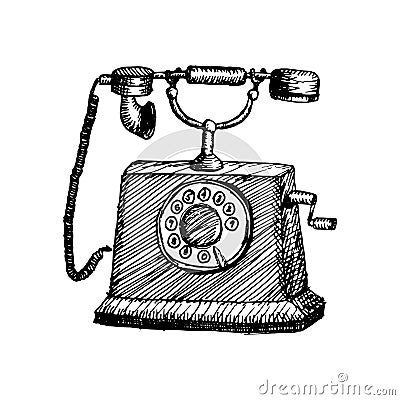 Old retro telephone vintage hand drawn illustration Vector Illustration