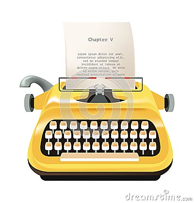 Old retro typewriter, typing and printing machine Vector Illustration