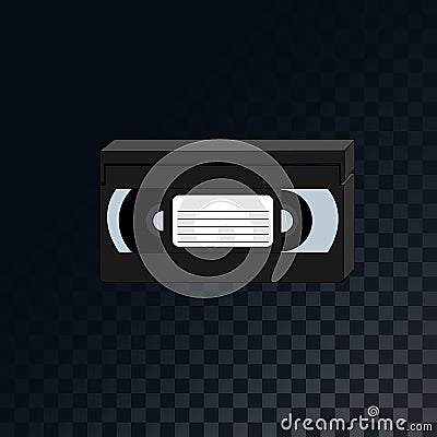 An old retro vintage analog videotape from the 70s, 80s, 90s on a translucent dark squared gray background of squares. Vector Illustration