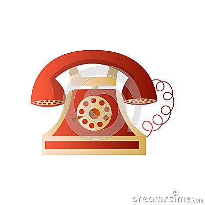 Old retro vintage wheel red telephone with cord Vector Illustration