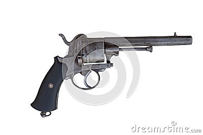 Old revolver. Ancient firearm. Stock Photo