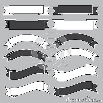 Old ribbon banner ,black and white. Vector Illustration