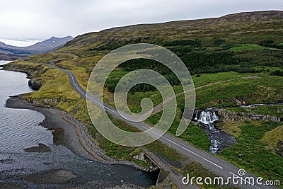The old ring road ride in Hvalfjordur. Stock Photo