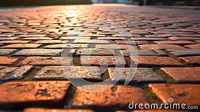 Old road brick pavement background. Generative AI Stock Photo