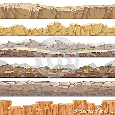 Old rock road seamless. Endless fantastic rockie ground various types games landscape vector backgrounds Vector Illustration