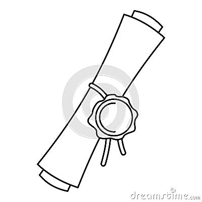 Old rolled paper with a red wax seal icon outline Vector Illustration