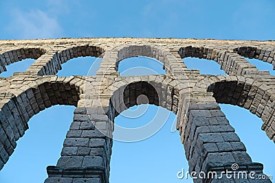 Old roman acqueduct waterworks in Segovia, Spain. Stock Photo