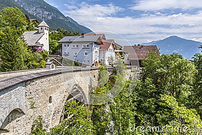 Old roman bridge in Grins, Tyrol, Austria Stock Photo