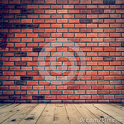 Old room interior and brick wall with wood floor, vintage Stock Photo