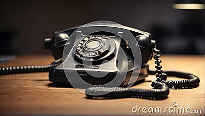 Old rotary corded phone retro object. Stock Photo