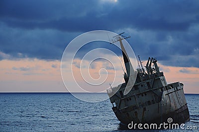 Old Rotten Shipwreck Located in Paphos, Cyprus Stock Photo