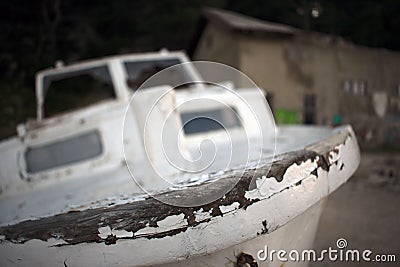 Old rotten wooden ship Stock Photo