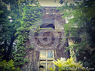 Old ruined ghost house Stock Photo