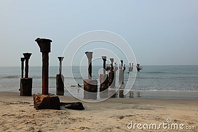 Old ruined sea piers Stock Photo
