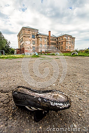 Old ruins of abandoned school Stock Photo