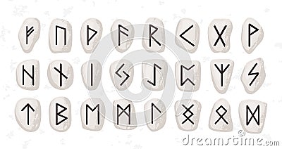 Old runic alphabet or hieroglyphics carved on stones vector flat illustration. Set of scandinavian or anglo saxon runes Vector Illustration