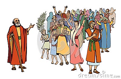The ancient Jewish people are having fun. Vector drawing Stock Photo