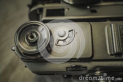 Old Russian analog film cameras with manual controls Stock Photo