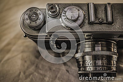 Old Russian analog film cameras with manual controls Stock Photo