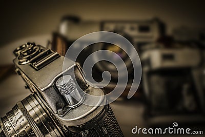 Old Russian analog film cameras with manual controls Stock Photo