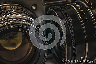 Old Russian analog film cameras with manual controls Stock Photo