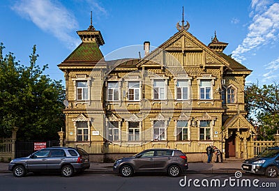 Old Russian architecture. Evening in the old town of Kostroma. Russian province. Russia Editorial Stock Photo