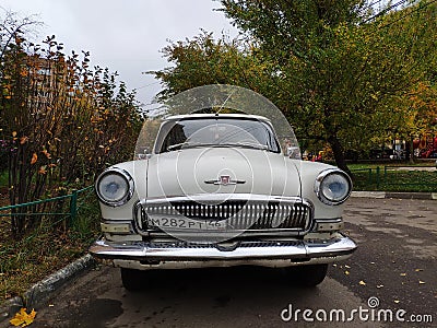Old russian car GAZ-21 Volga, Soviet Union vintage car. Close-up view of the famous retro transport Editorial Stock Photo