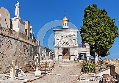 Old russian church in Menton, France. Stock Photo