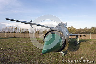 Old russian Mig-21 fighter jet in a military museum Editorial Stock Photo