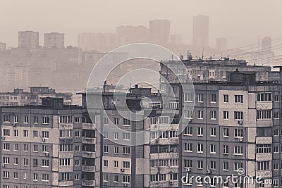 Old russian panel buildings in Vladivostok city Stock Photo