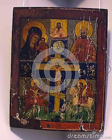 Old Russian wooden icon Stock Photo