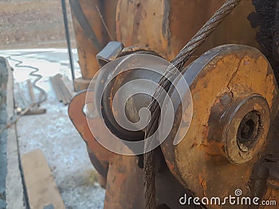 Old rust Wire Rope Slings cable in roll Stock Photo