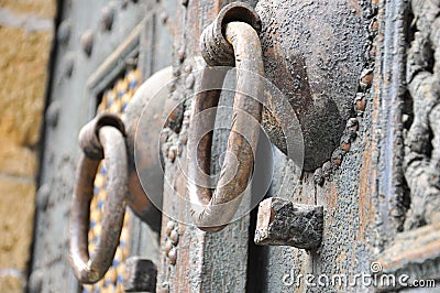Old rusted door handles Stock Photo
