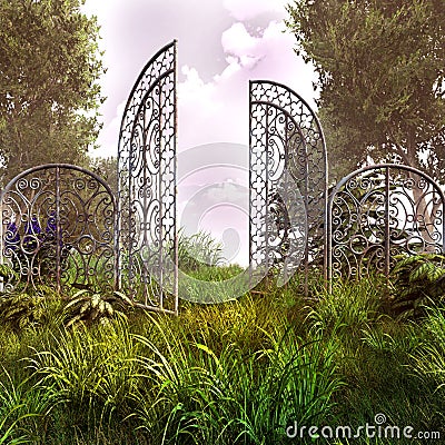Old rusted garden gateway Stock Photo