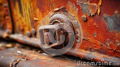 an old rusted metal door with a latch on the front of it and a rusted metal door handle on the back of the door Stock Photo