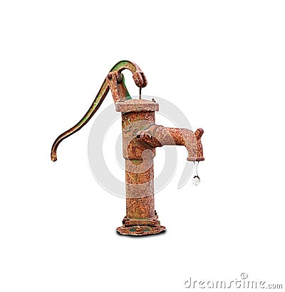 A old rusted water pump isolated on a white background. Stock Photo