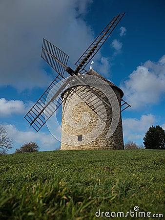 Old rustic historic windmill on a hill Mont Dol moulin Dol de Bretagne Saint Malo Ille et Vilaine Brittany France Stock Photo