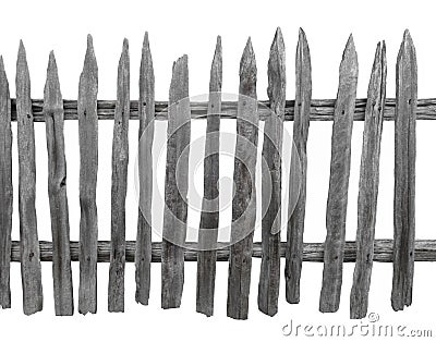 Old rustic picket fence isolated. Stock Photo