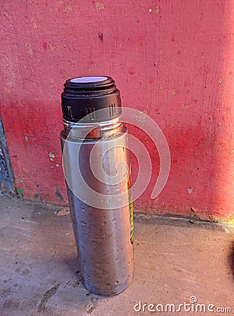 old and rusty aluminum water bottle Stock Photo