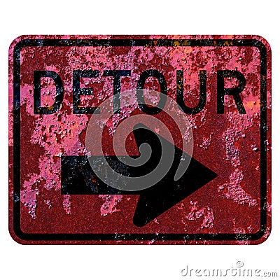 Old rusty American road sign - Detour Right Stock Photo