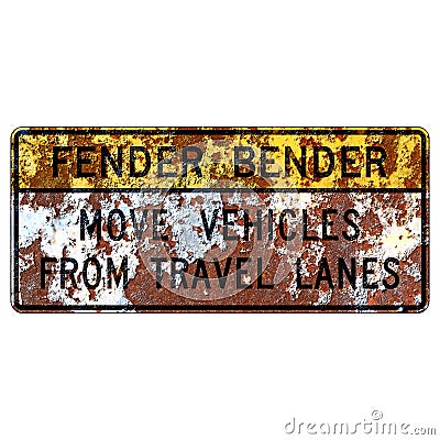 Old rusty American road sign - Fender bender-move vehicle from travel lanes Stock Photo