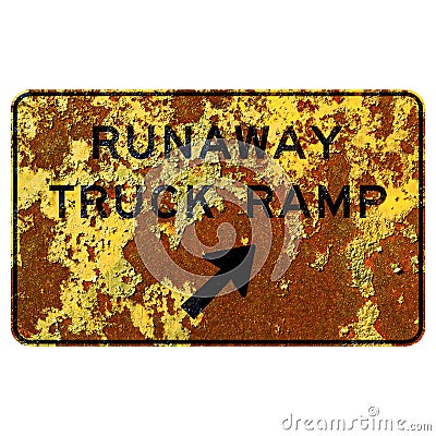 Old rusty American road sign - Runaway truck ramp exit Stock Photo