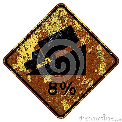 Old rusty American road sign - Steep grade hill percentage Stock Photo