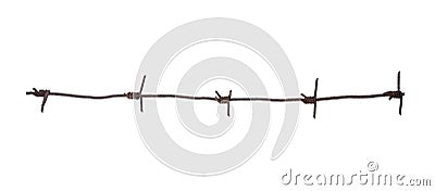 Old, rusty barbed wire isolated on a white background, clipping path, no shadows. Fragment of old barbed wire isolate. Element for Stock Photo