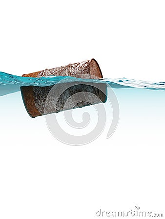 Old rusty barrel floating on the waves Stock Photo