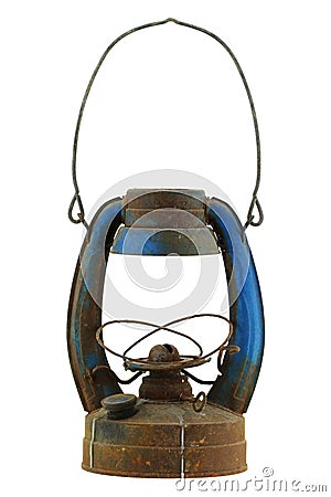 Old and rusty blue vintage oil lamp Stock Photo