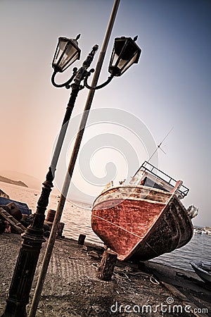 Old rusty boat in Koroni, Greece Stock Photo