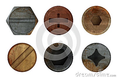 Old rusty bolts screw. Hardware rust metal texture for different iron tools. Vector realistic pictures Vector Illustration