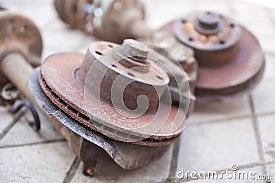 Old rusty brakes from the car Stock Photo