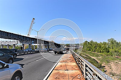 Old rusty bridge new modern bridge construction Editorial Stock Photo